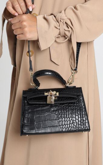Peta And Jain - Hedi Mini Top Handle Bag In Black Croc