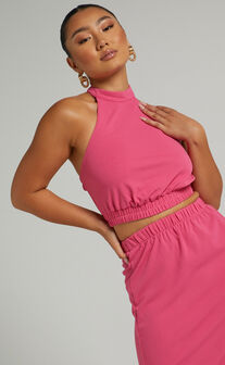 Kiki Top - Halter Neck with Elastic Detailing Top in Hot Pink
