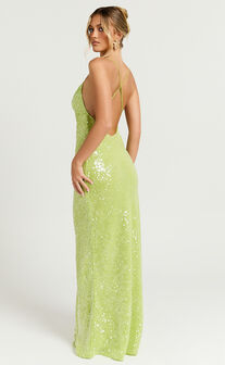 Payton Maxi Dress - Cowl Neck Low Back Dress in Green