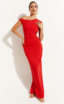 Genie Maxi Dress - Off The Shoulder Dress in Red
