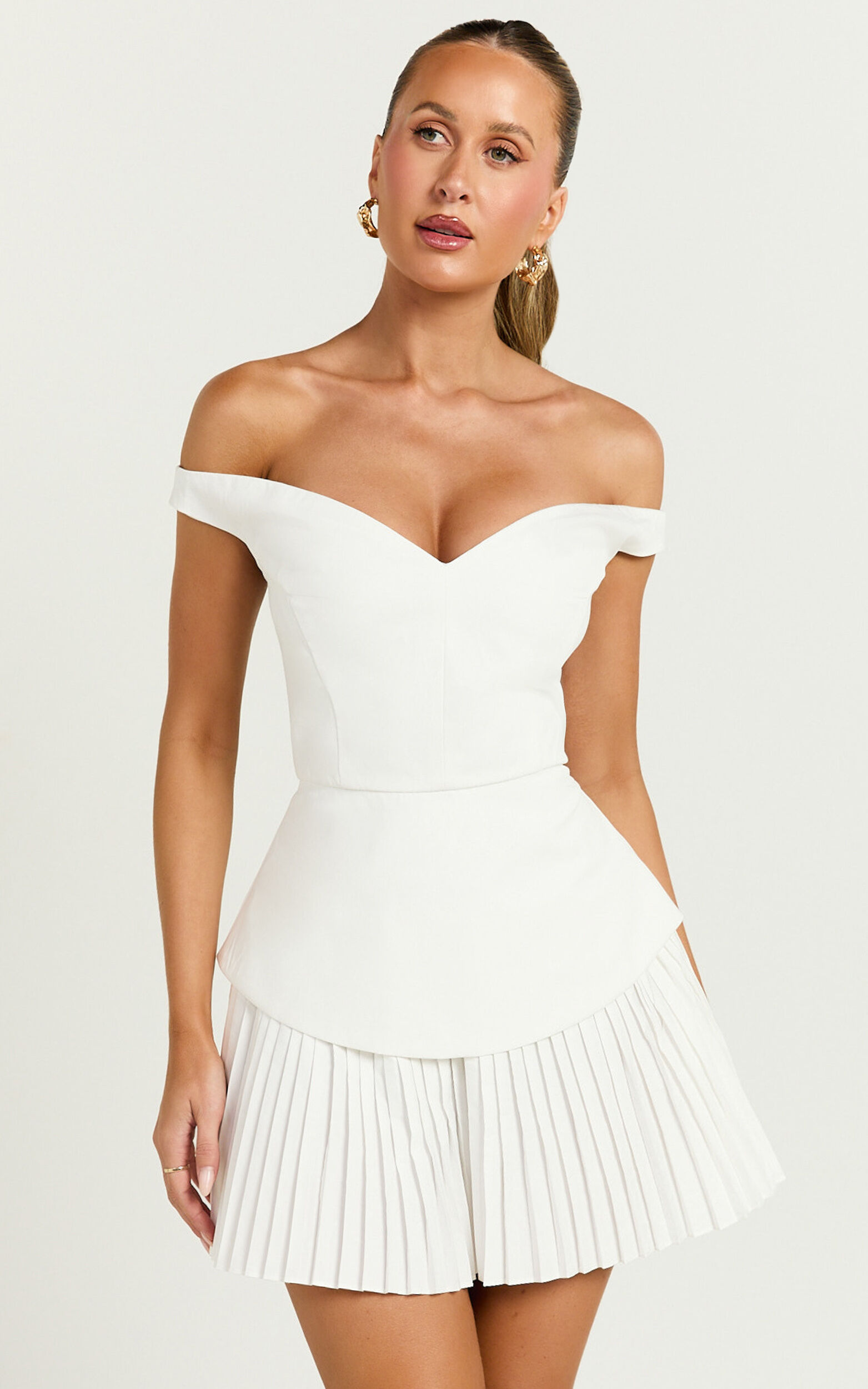 Off shoulder pleated dress cheap
