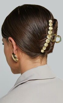 Xandria Hair Clip - Circle Stone Detail Hair Clip in Gold