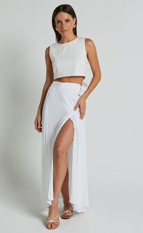 Break A Leg Maxi Skirt - Wrap Tie Skirt in White