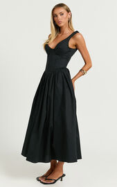 Beckett Midi Dress - Scoop Neck Drop V Waist Gathered Skirt Dress in ...