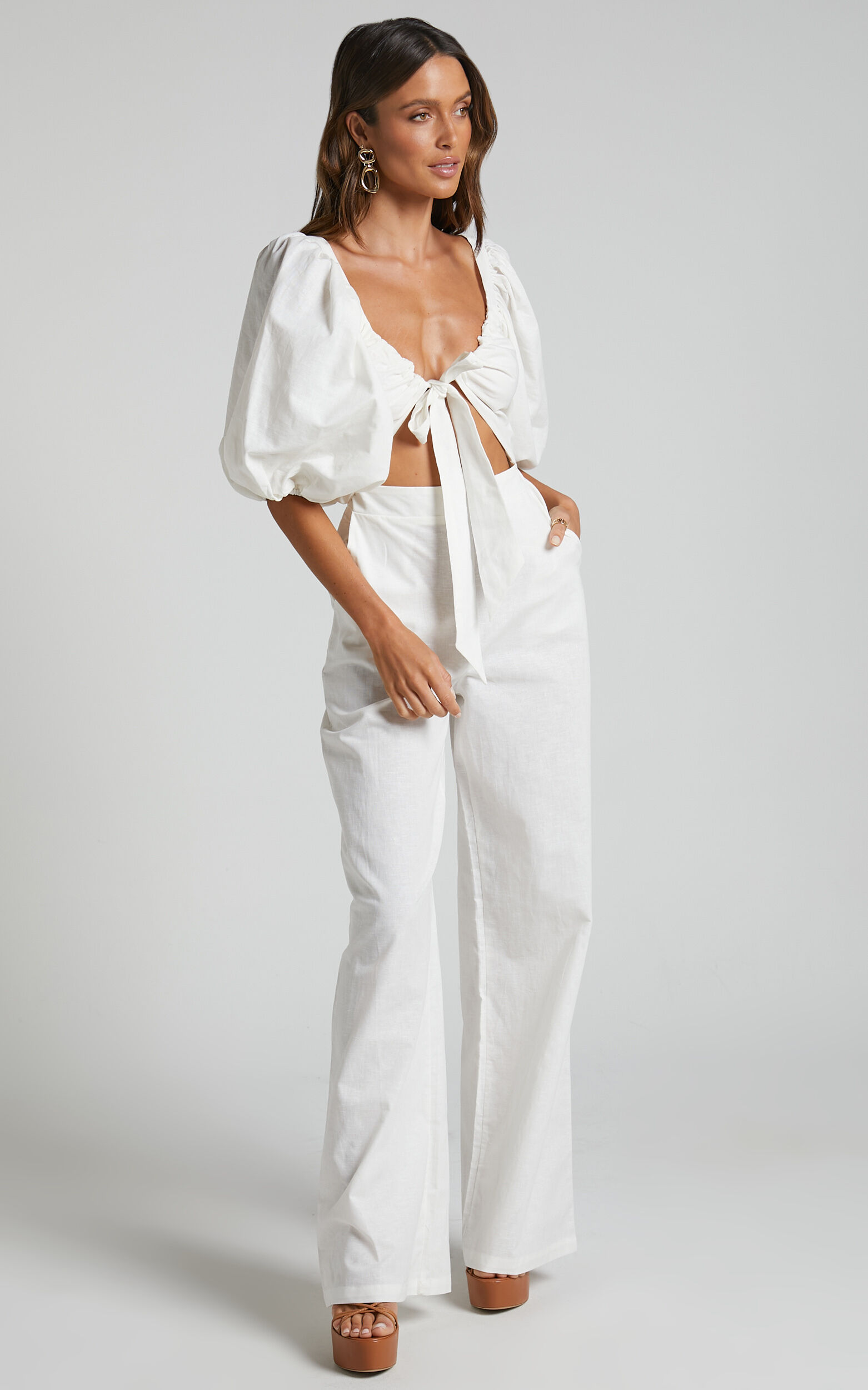 White tie front jumpsuit discount