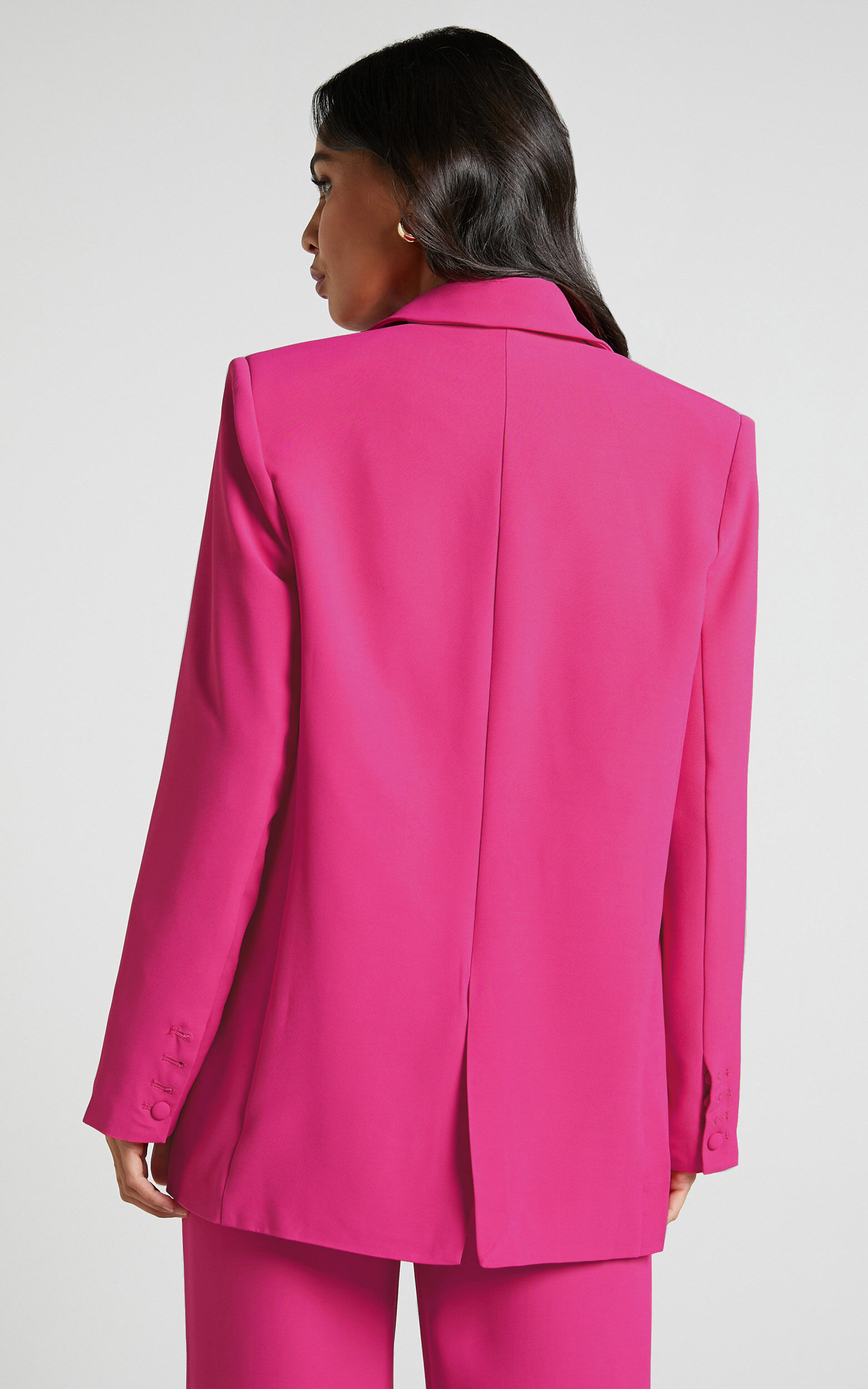 Michelle Blazer - Oversized Plunge Neck Button Up Blazer in Pink | Showpo