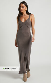 Kaya Midi Dress - Cupro Slip Dress in Warm Grey