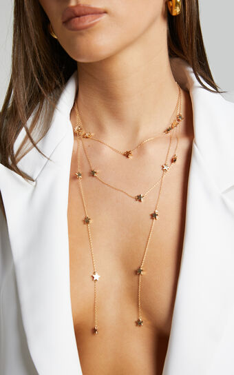 Florica Necklace - Star Pendant Layered Chain Necklace in Gold