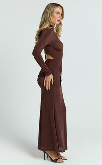 Maxime Maxi Dress - Long Sleeve Twist Front Dress in Chocolate