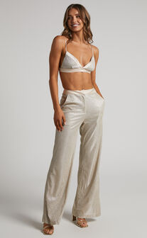 Sharleez Pants - Glitter High Waisted Tailored Wide Leg Pants in Gold