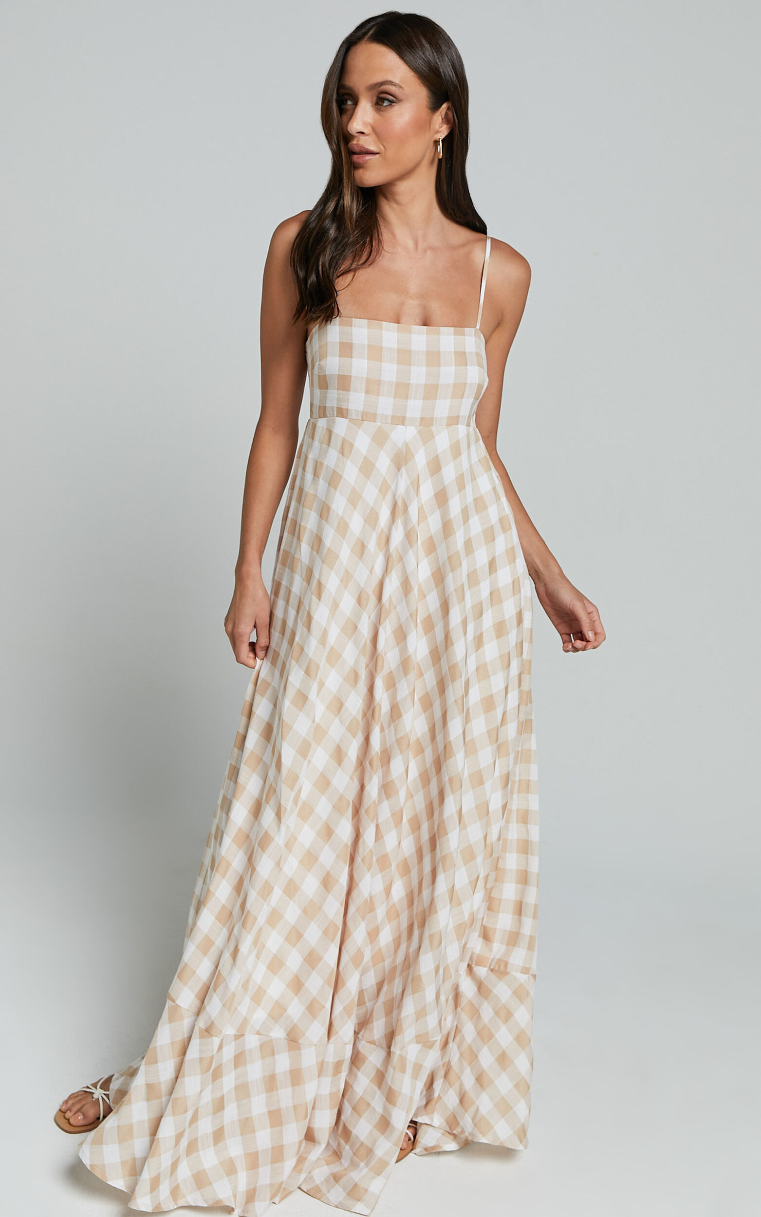 Katrien Maxi Dress - Strappy Empire Waist Flare Dress in