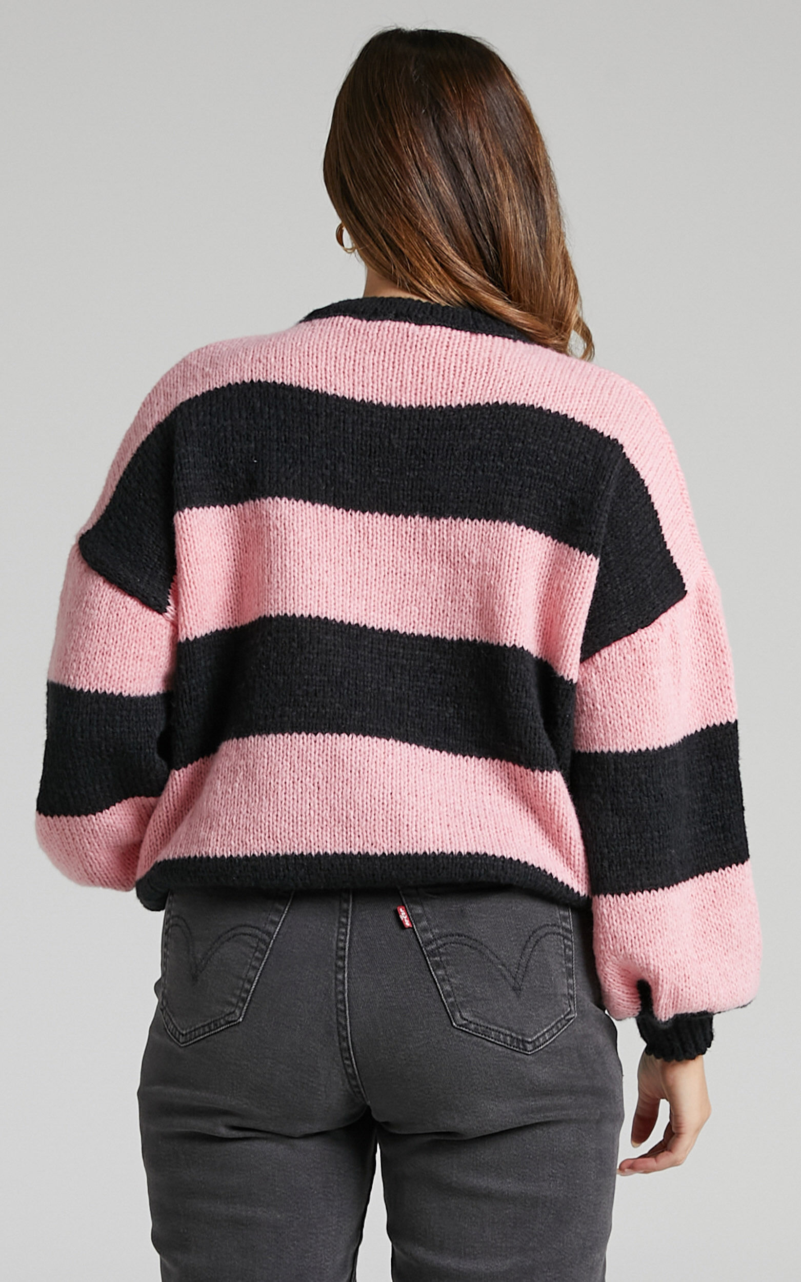 Pink and black striped jumper new arrivals