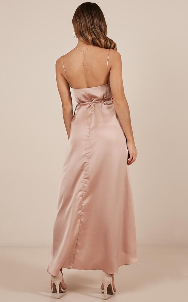 The Countess Dress In Mocha Satin Showpo NZ