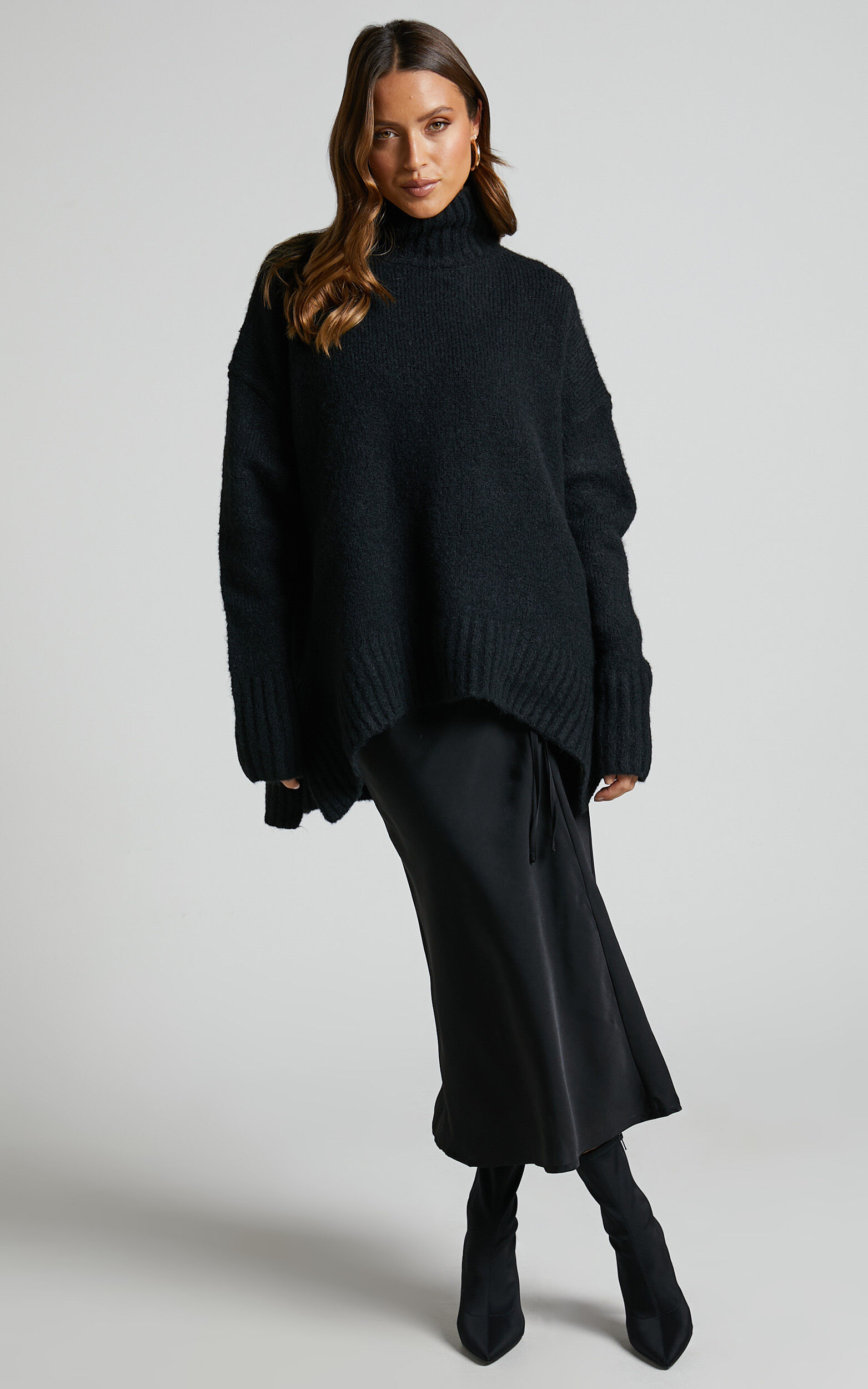 Black oversized polo neck jumper clearance