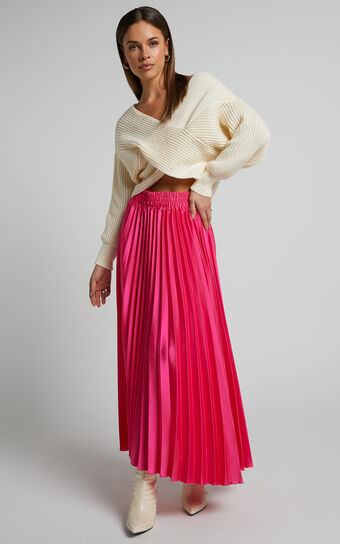 Hisui Midi Skirt - A Line Pleated Skirt in Pink