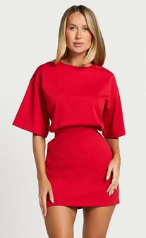 Karyna Mini Dress - Short Sleeve Boxy T-shirt Dress in Red