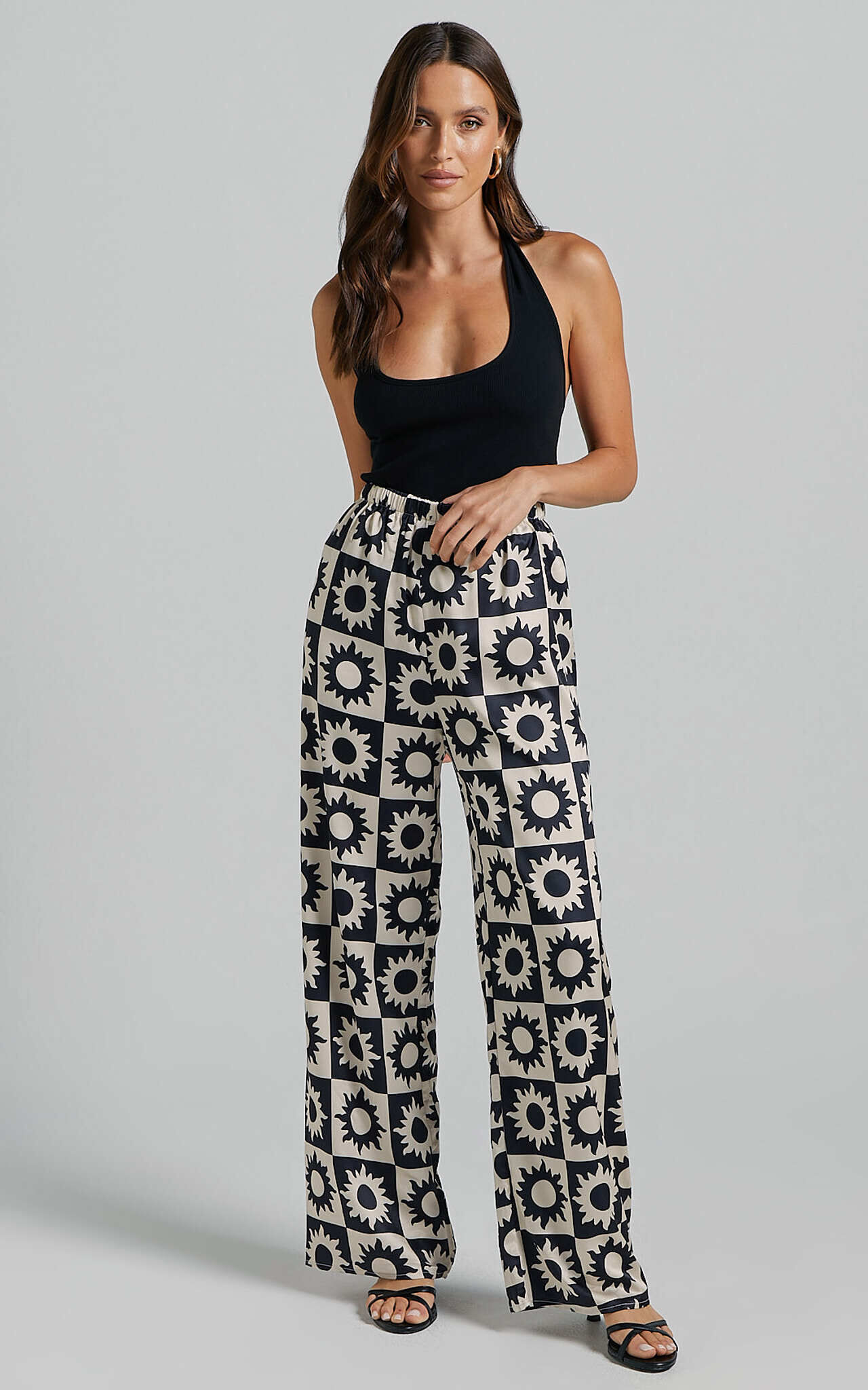 Augusta Two Piece Set Scarf Top and Pants Two Piece Set in Black