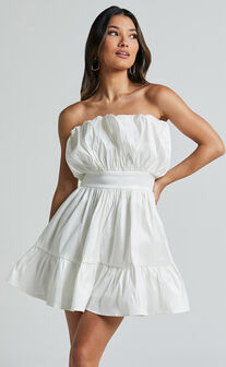 Austine Mini Dress - Strapless A Line Dress in Oyster