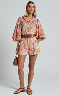 Amalie The Label - Sabine Puff Sleeve Button Through Blouse in Morocco Print