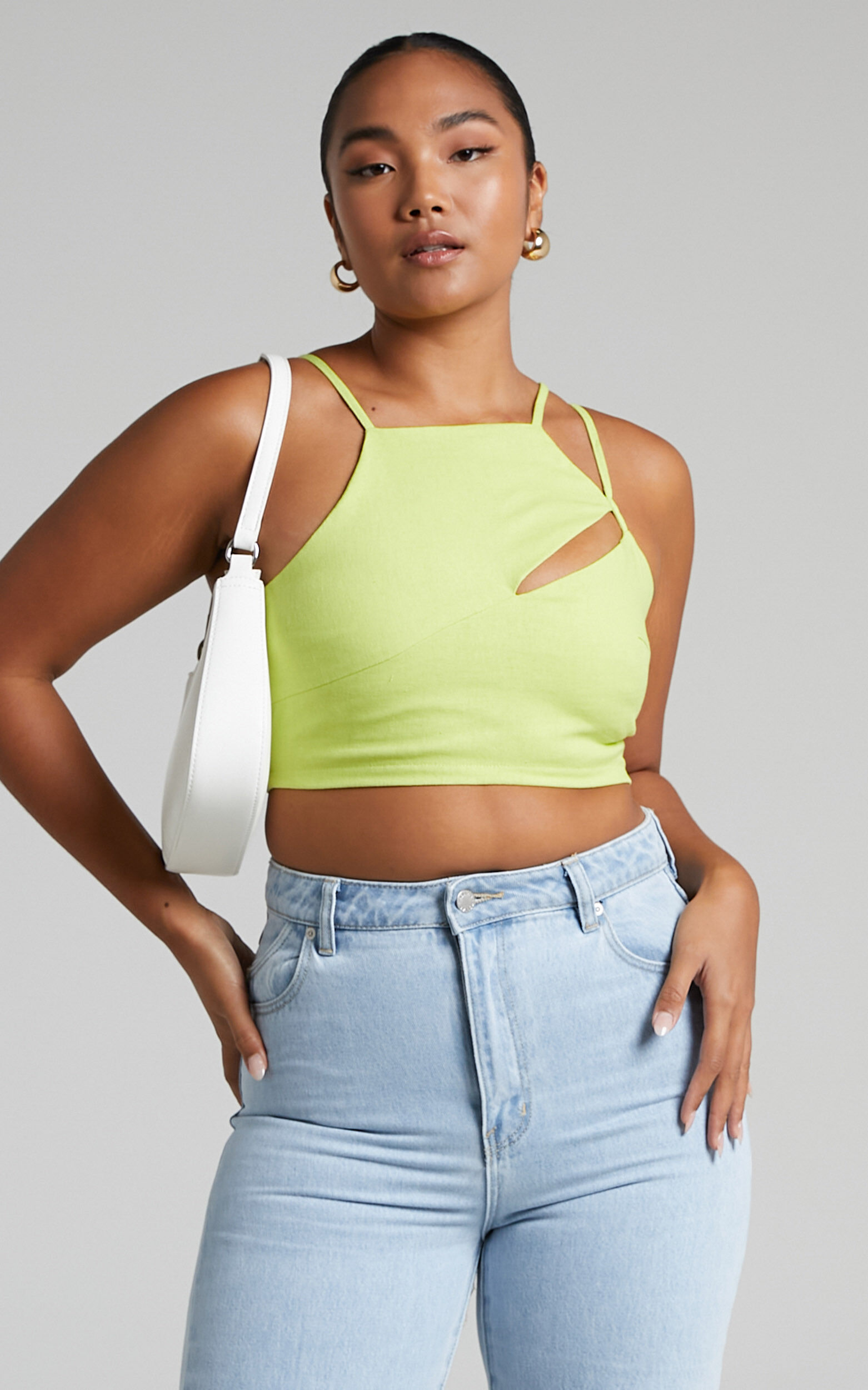 Patchico Split Bust Crop Top in Lime