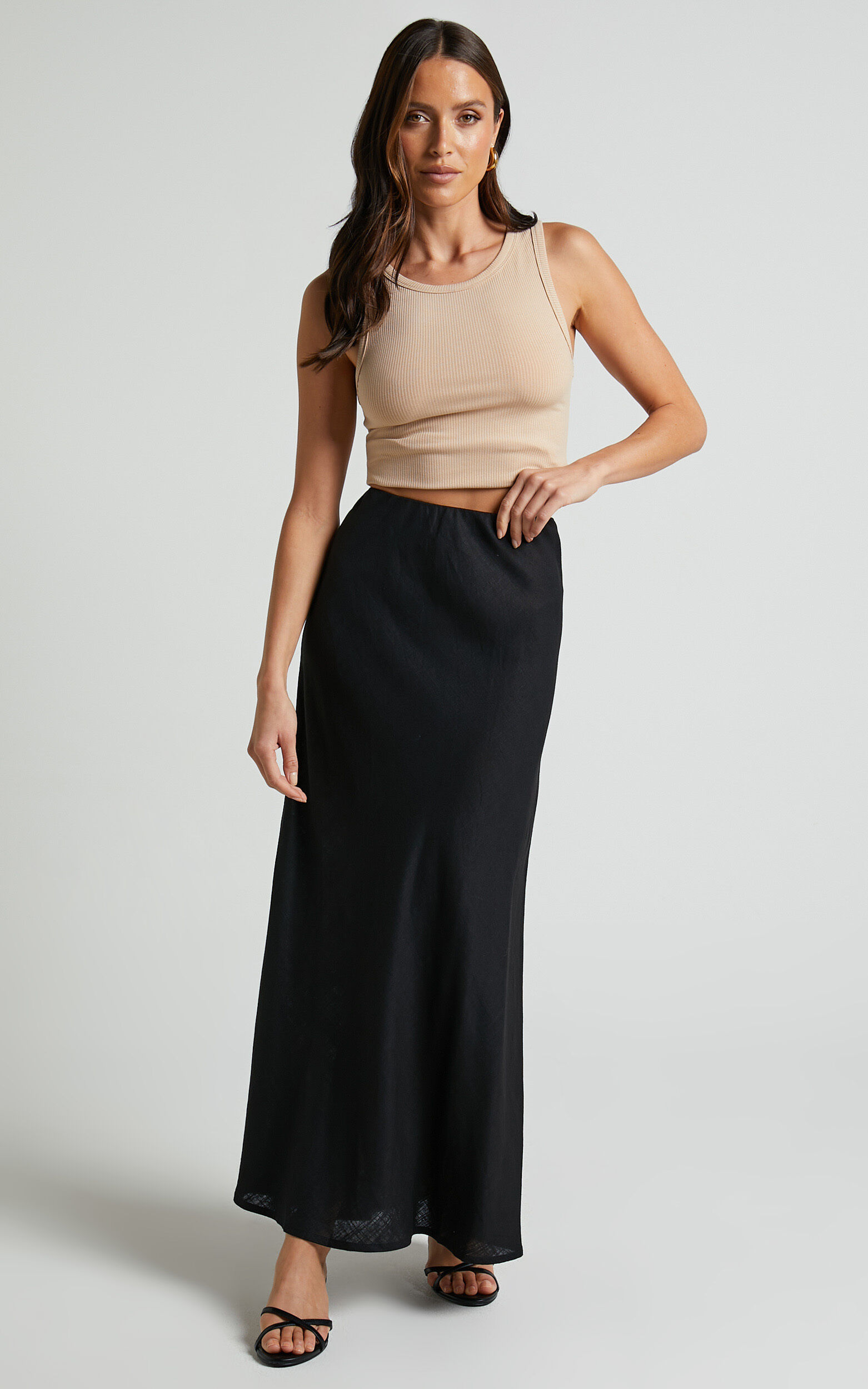 Black midi skirt linen hot sale