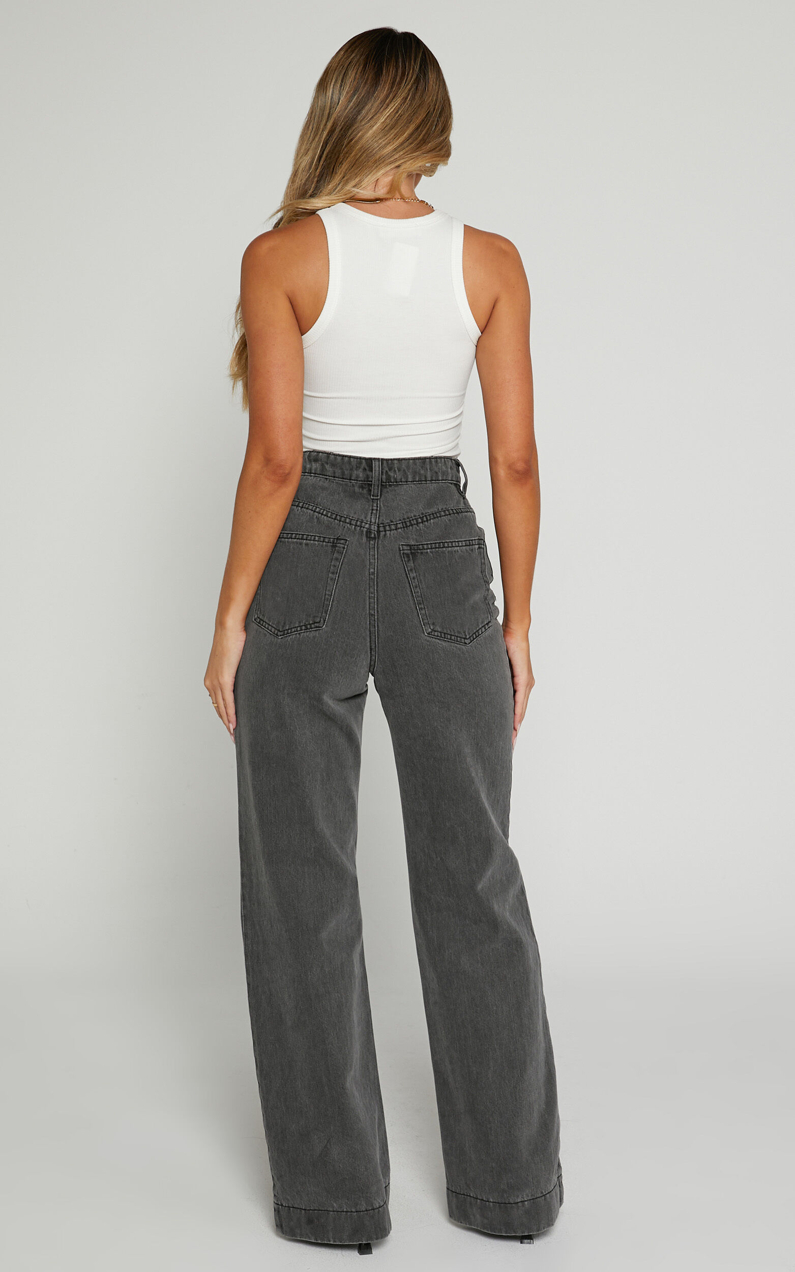 Emman Jeans - High Waisted Cotton Wide Leg Denim Jeans in