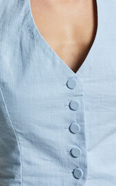 Linette Jumpsuit - Halter Neck Button Through Vest Tailored Wide Leg Jumpsuit in Light Blue | Showpo