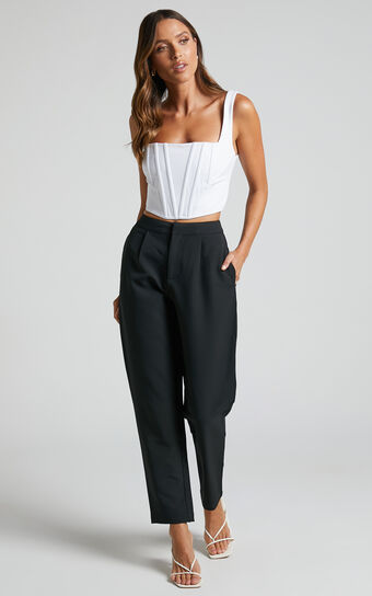 Damika Pants - High Waist Cropped Pin Tuck Pants in Black