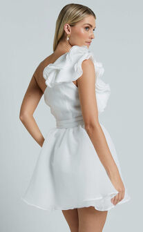 Avriella Mini Dress - One Shoulder Detail Fit & Flare in Ivory