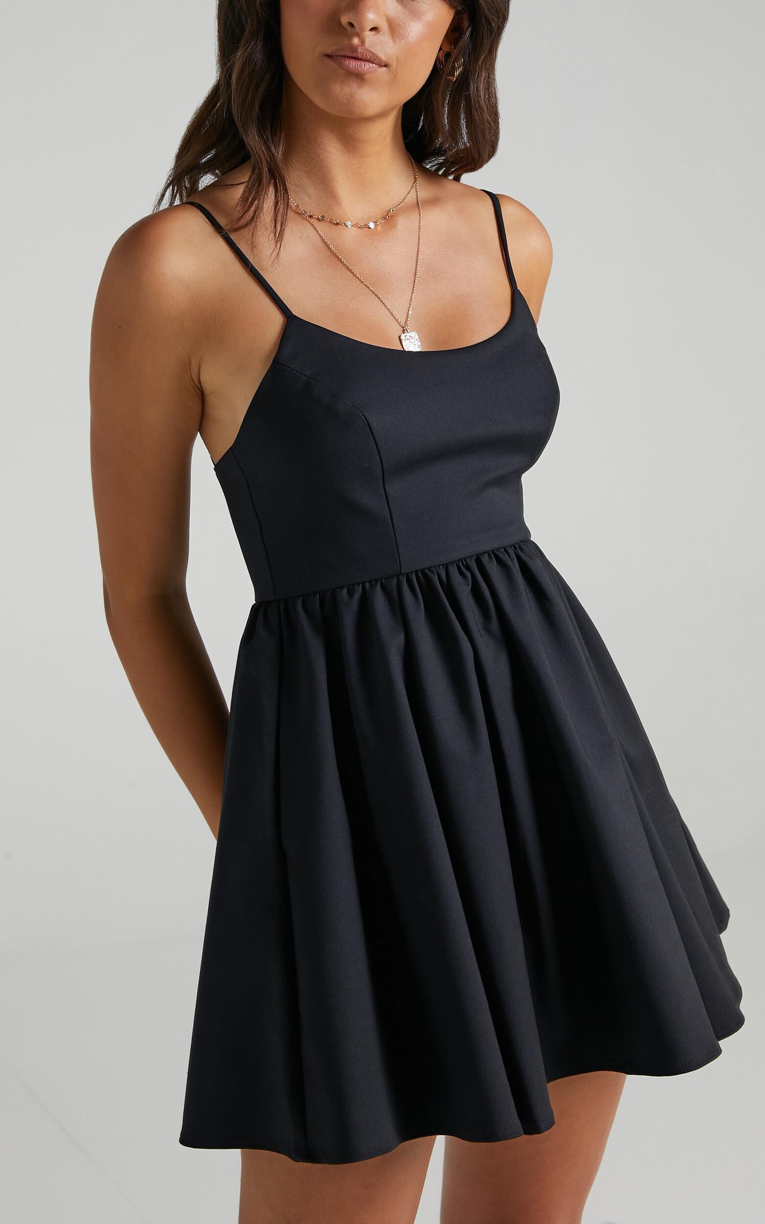 You Got Nothing To Prove Mini Dress - Strappy A-line Dress in Black - 04, BLK1