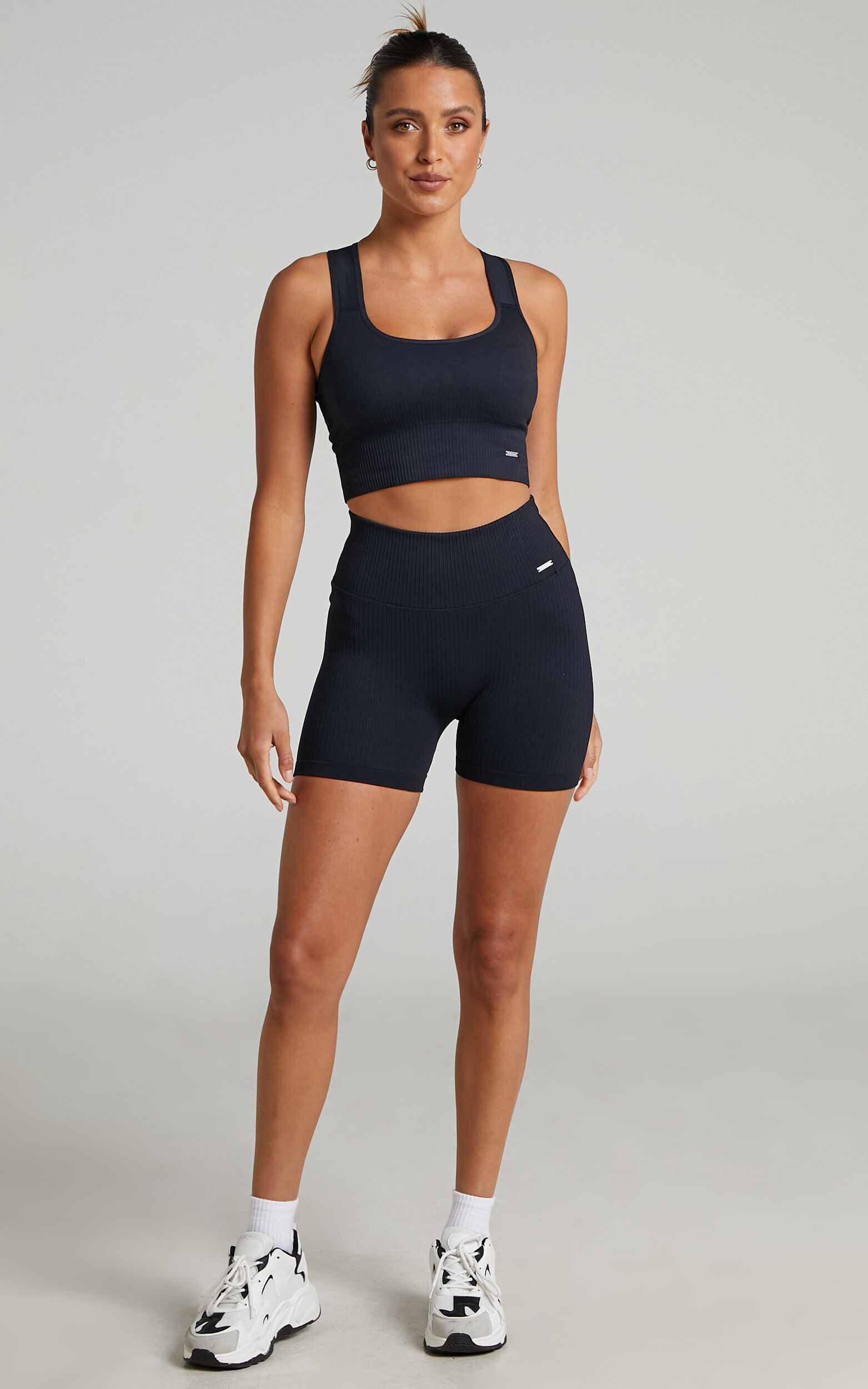Black ribbed top midi biker shorts