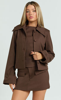 Yvette Jacket - Button Down Collared Jacket in Chocolate