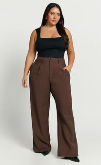 Augustus Pants - High Waisted Wide Leg Tailored Pants in Dark Oak