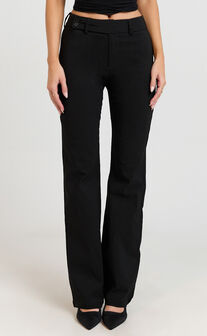 Lindsay Pants - Mid Rise Belted Bootcut Pants in Black