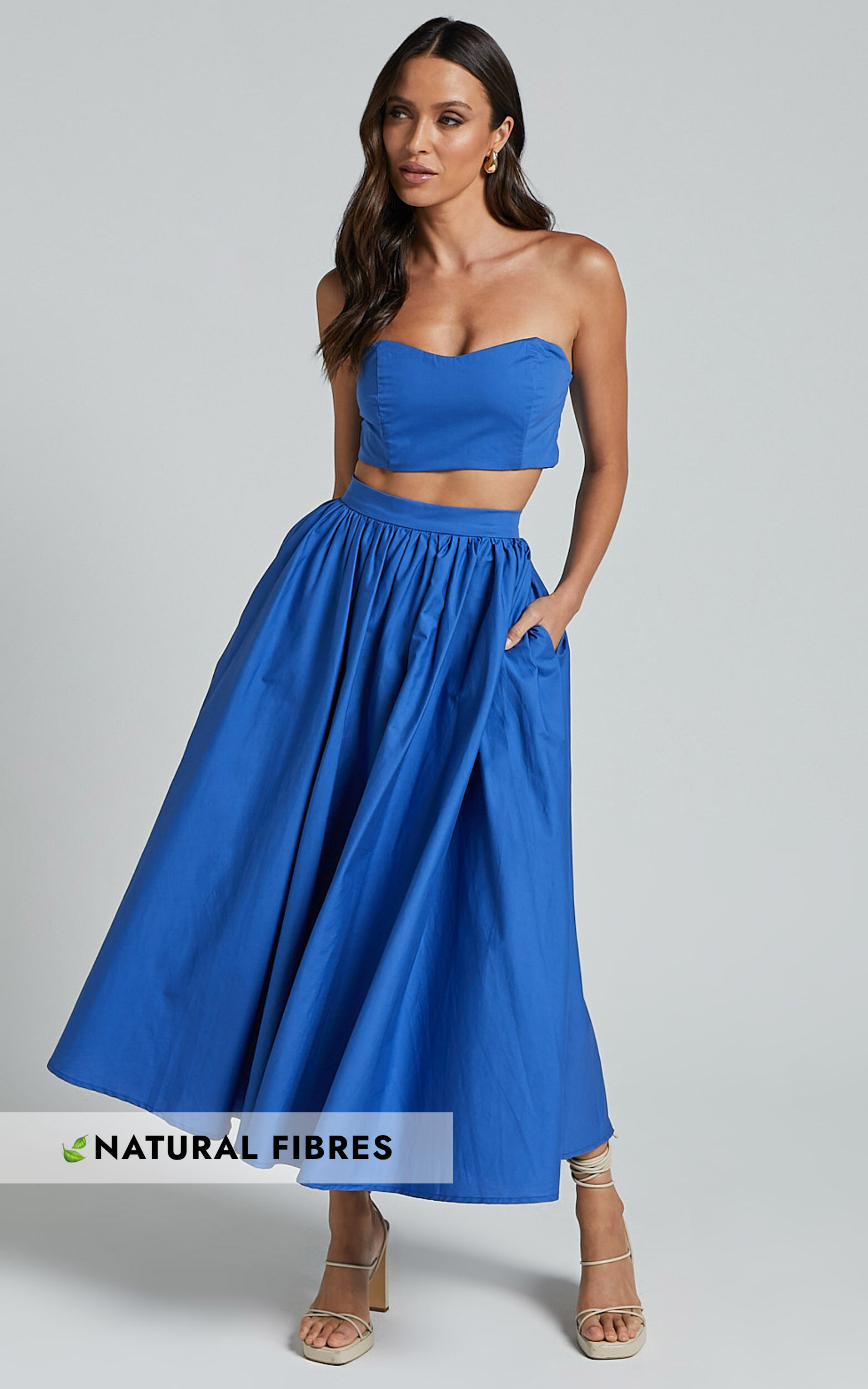 Olympia Two Piece Set - Strapless Corset Top and Full Midi Skirt Set in Cobalt Blue - 06, BLU1