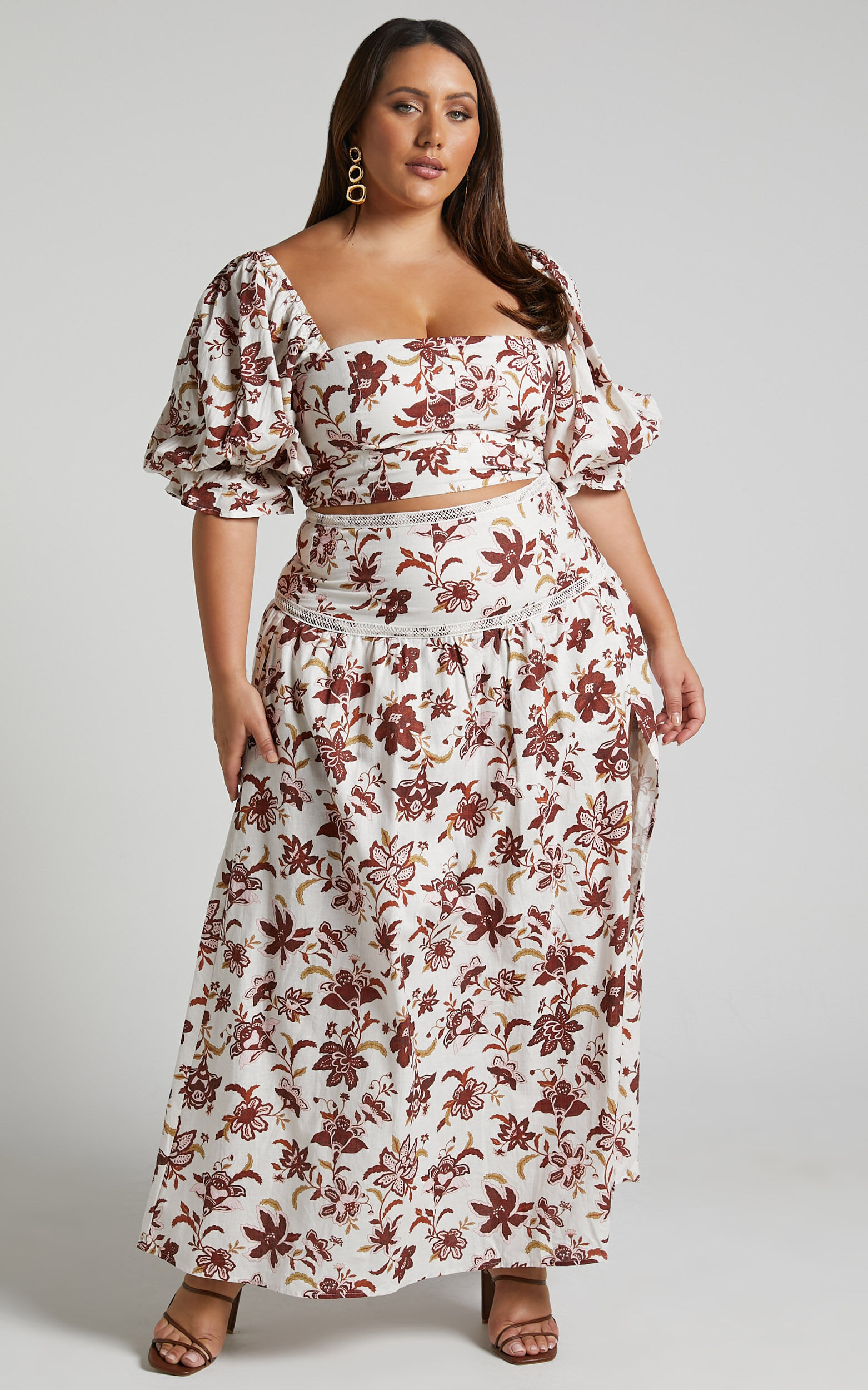 Amalie The Label Rosabel Linen Blend High Waisted Midi Skirt in