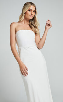 Zeita Maxi Dress - Strapless Fit and Flare Dress in White