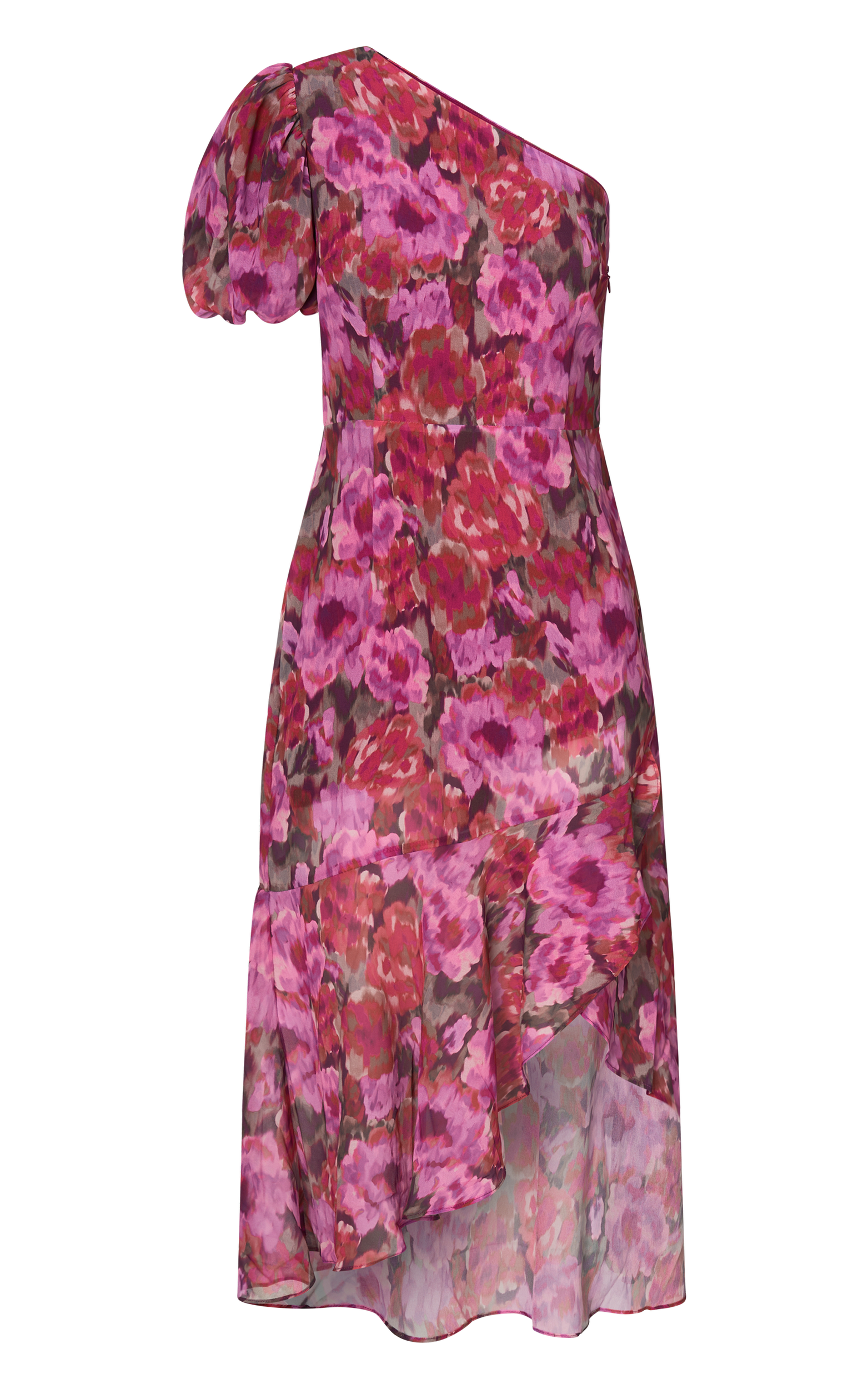 Clabelle Midi Dress - One Shoulder Ruffle Tulip Hem Dress in