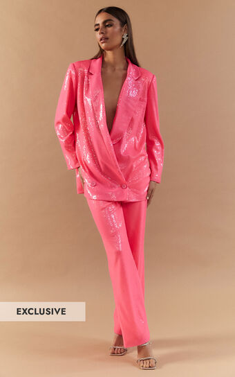 4th & Reckless - Vera Trouser in Neon Pink Sequin
