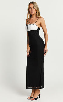 Emelia Midi Dress - Strappy Straight Neck Ruched Bust Dress in Black