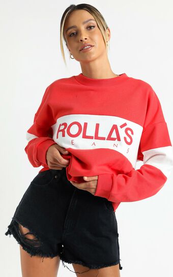 Rollas - Logo Split Sweater in Faded Red