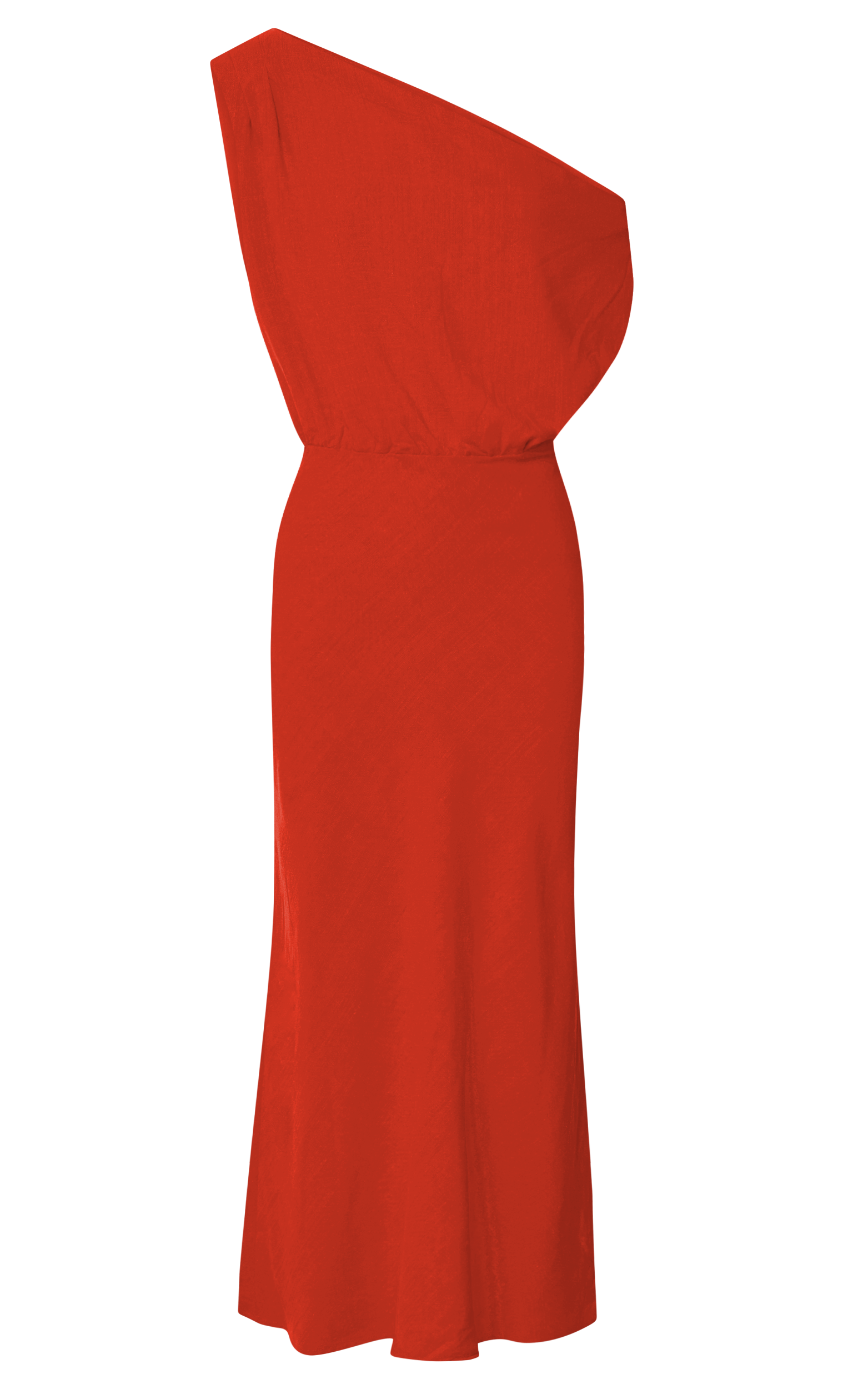 Jacqueline Midi Dress - Linen Look One Shoulder Dress in Sunset | Showpo USA