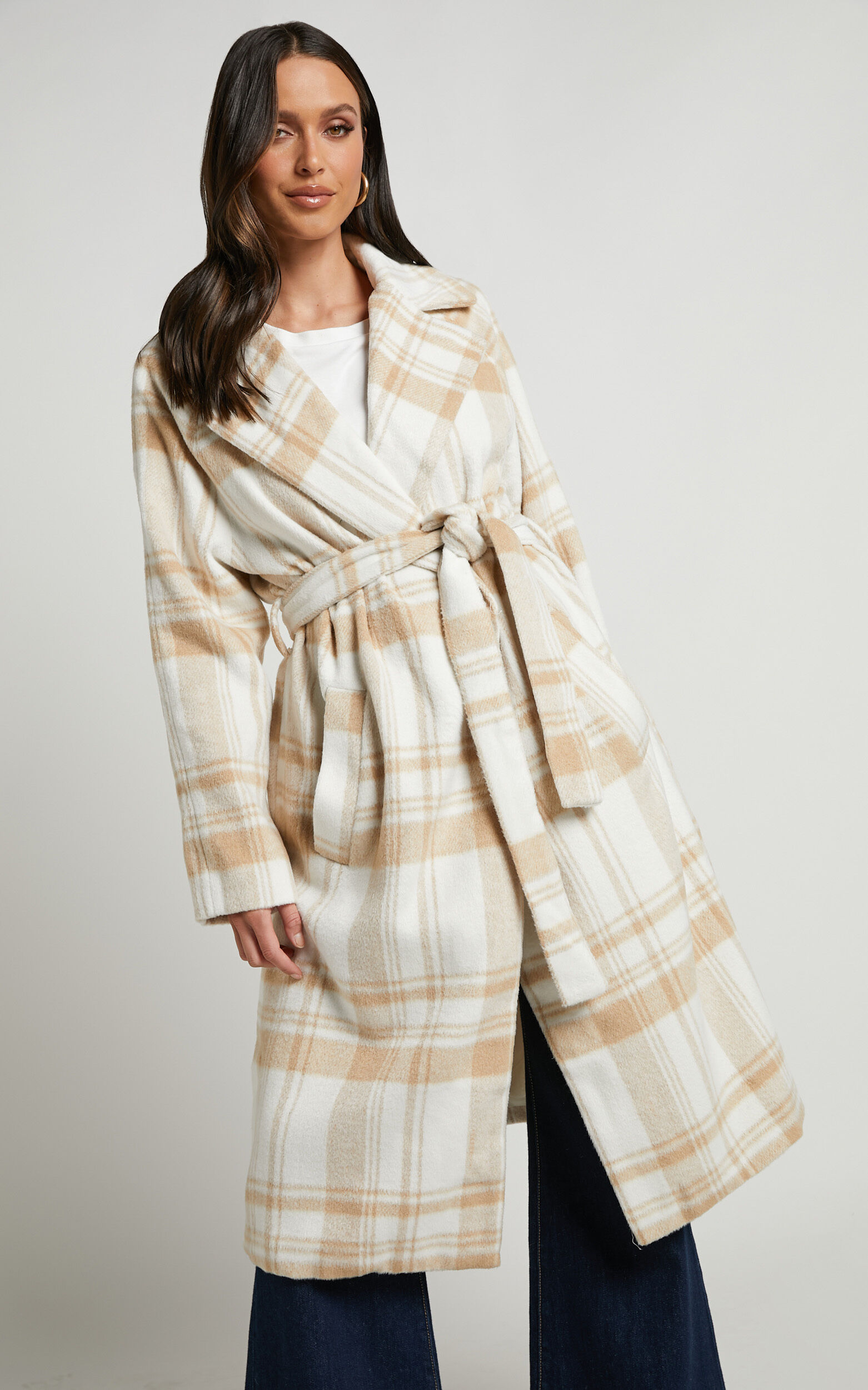 Cream wool top wrap coat