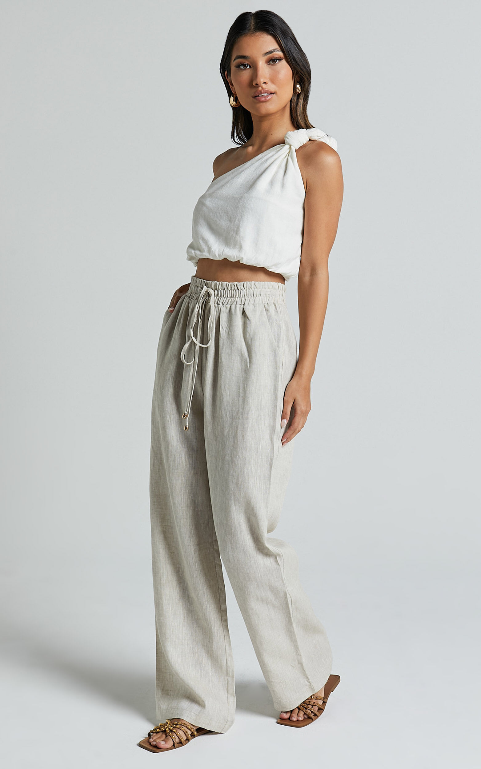 Tilly Pants - Elasticated Drawstring Relaxed Linen Pants in Beige