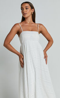 Noremi Midi Dress - Strappy Straight Neck A Line Dress in White