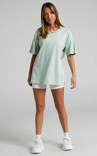 Prizza Top - Longline Boyfriend Tee Top in Sage