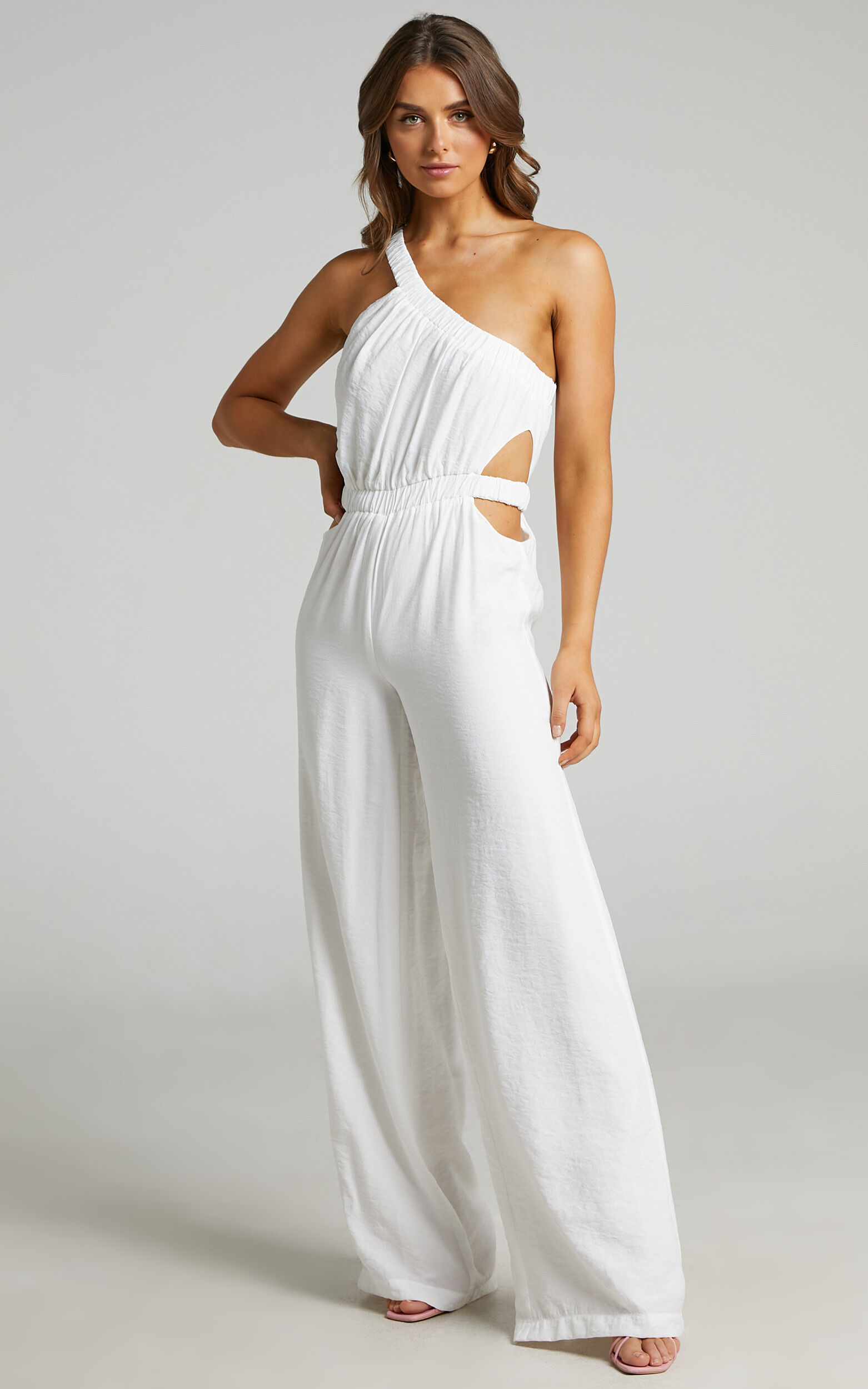 Malia One Shoulder Cut Out Jumpsuit in White Showpo EU