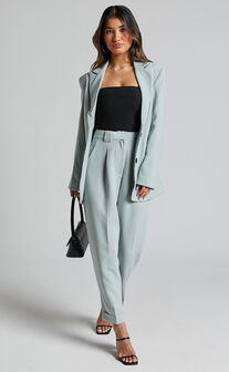 Bethanie Pants - Mid Rise Tailored Cuffed Relaxed Pants in Sage