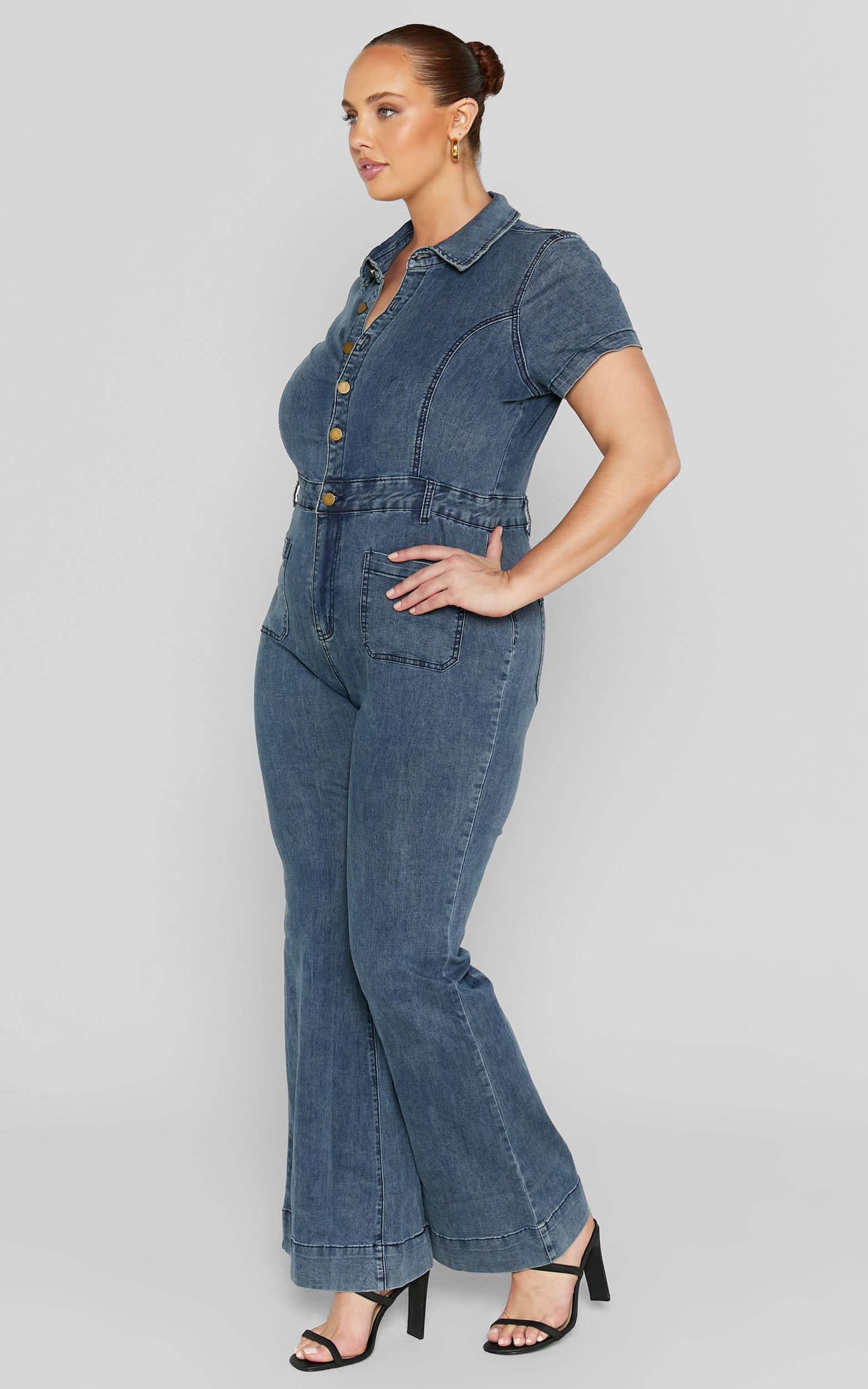 Flared denim jumpsuit uk online