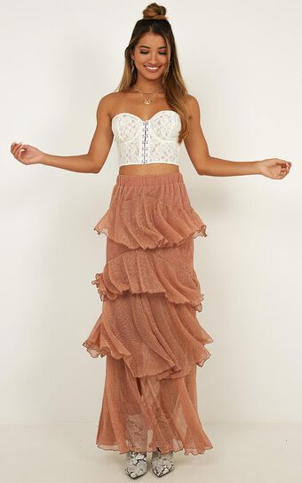 Storms And Saints Skirt In Rose Gold Mesh